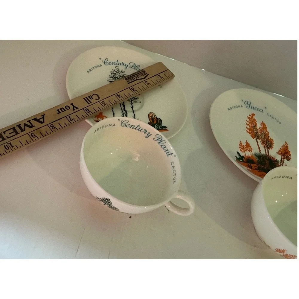 Universal Potteries Vintage Arizona Cactus Tea Cup Saucer Set Century Yucca NWT